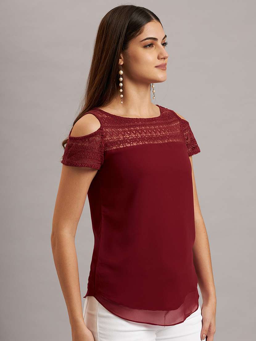 women cold shoulder solid regular top - 21638534 -  Standard Image - 1