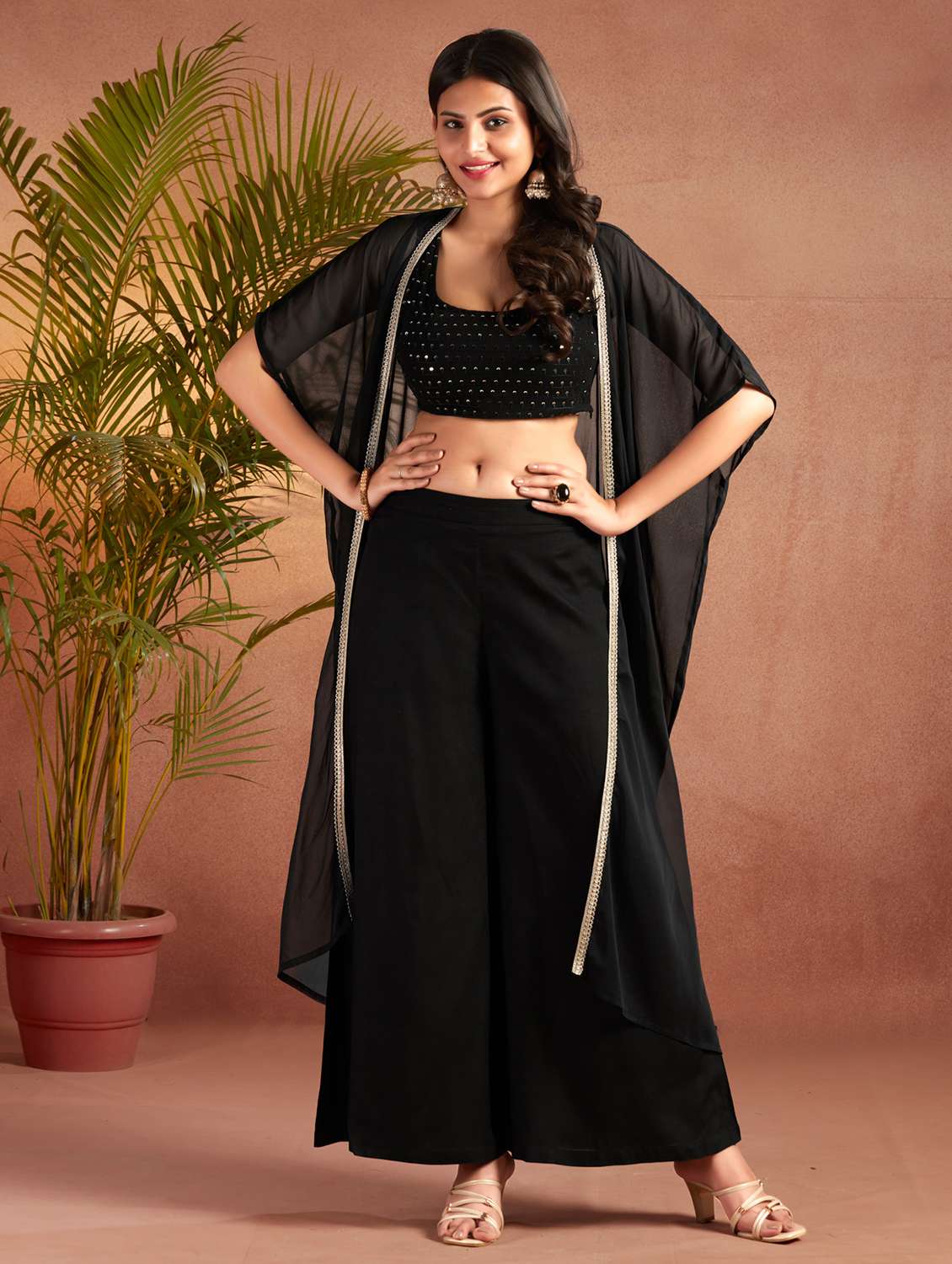women black sequin work fusion set - 21638559 - Zoom Image - 0