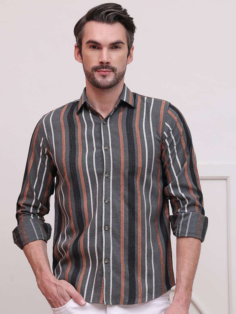 men regular fit striped casual shirt 