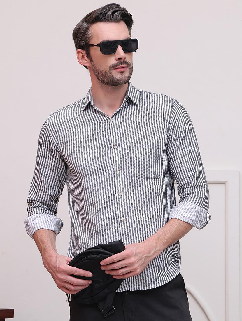 men regular fit striped casual shirt - 21638578 - Standard Image - 1
