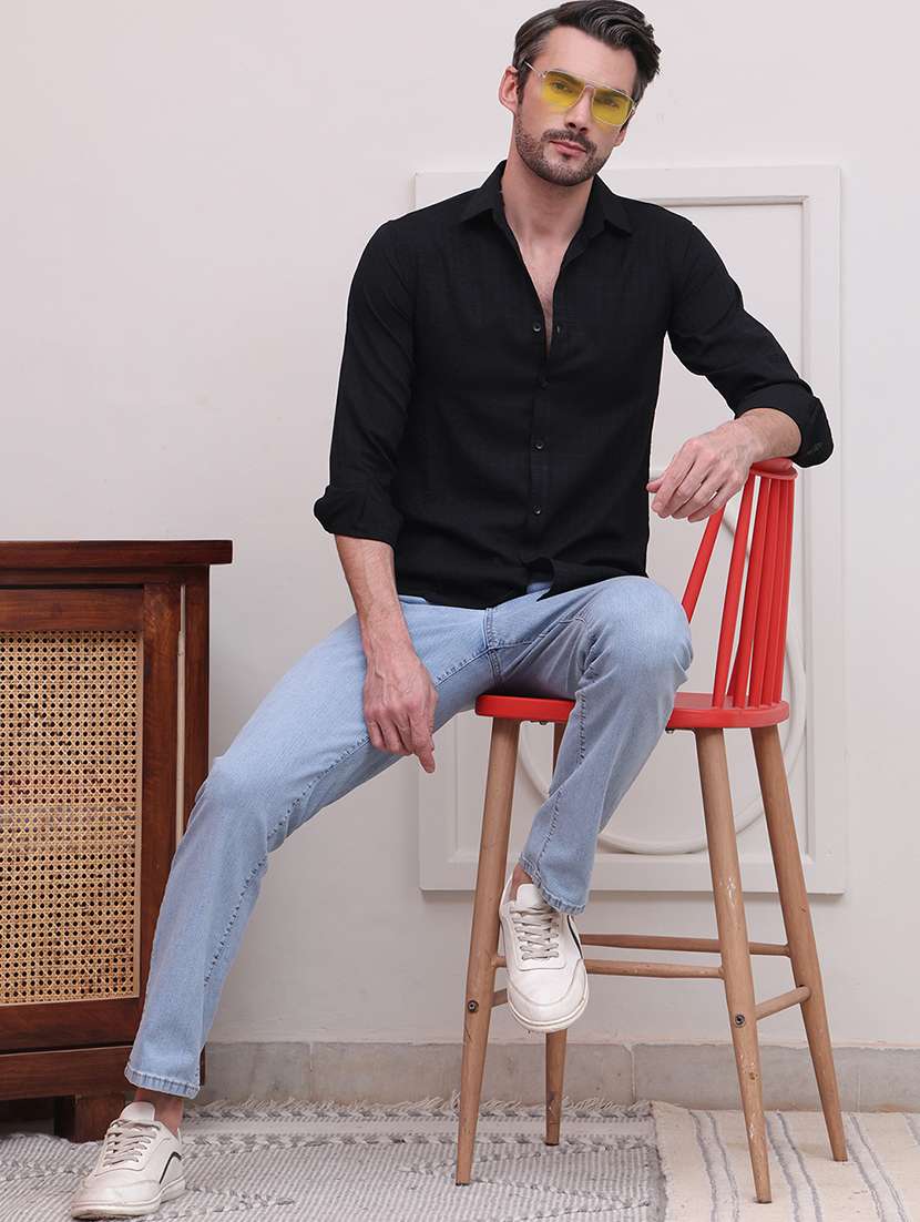 men regular fit self design casual shirt  - 21638584 -  Standard Image - 4