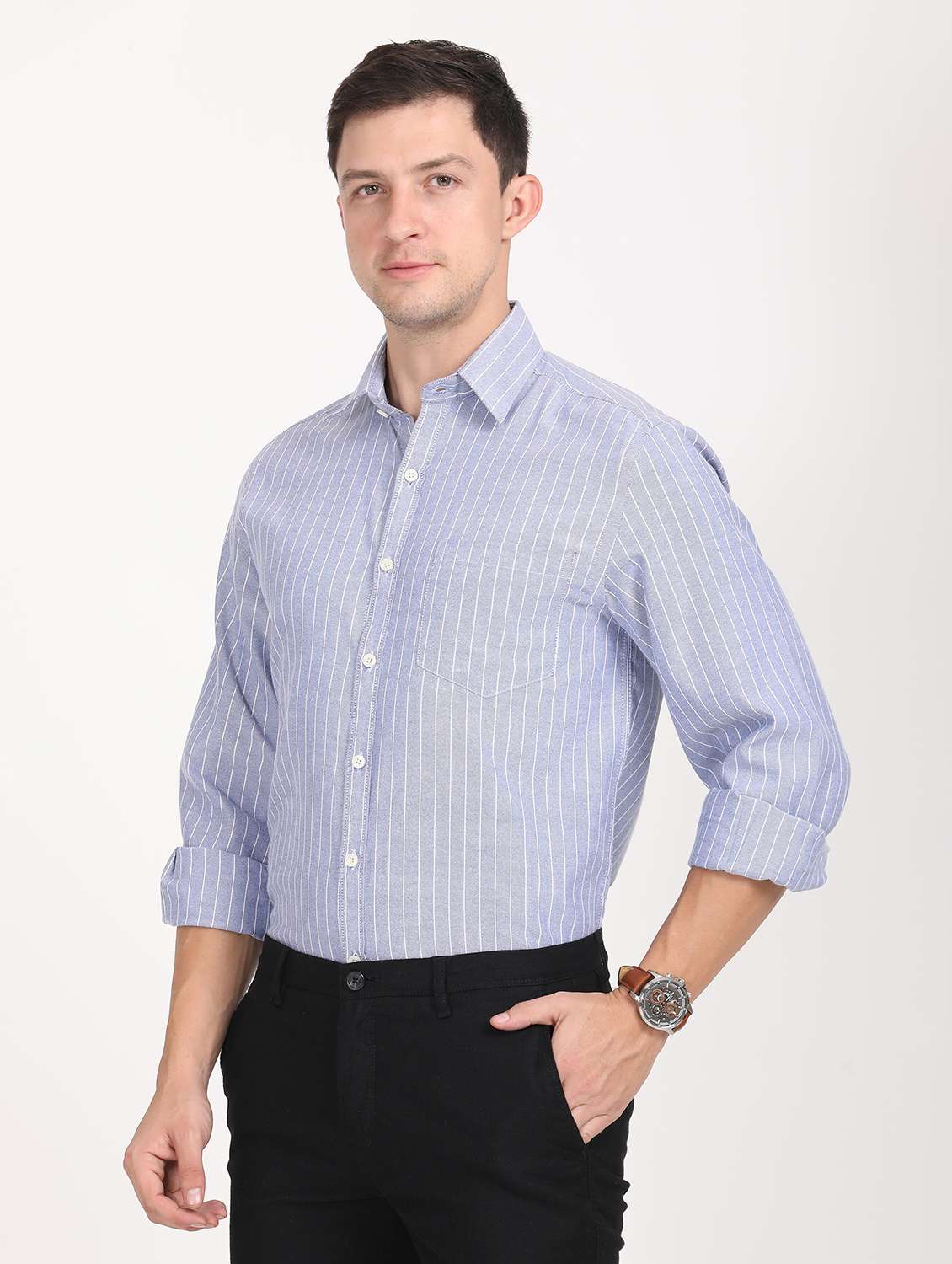 men striped regular fit long sleeve formal shirt - 21638648 -  Standard Image - 1