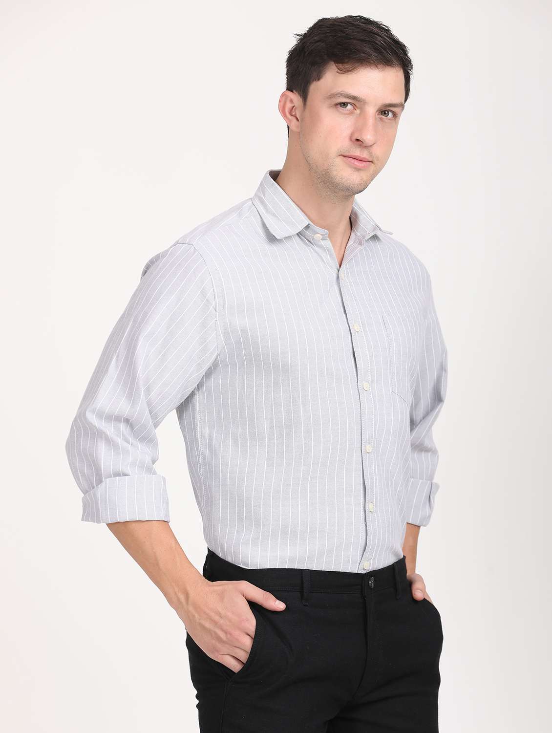 men striped regular fit long sleeve formal shirt - 21638649 - Standard Image - 1