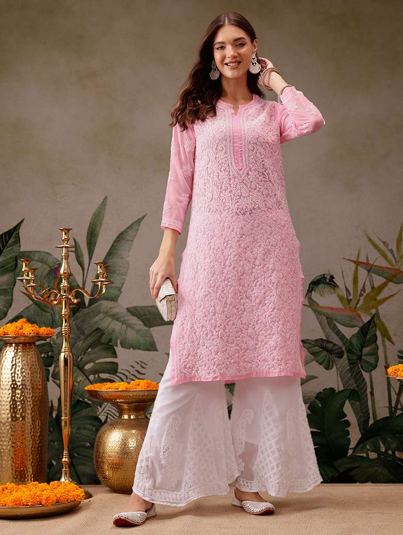 women three three quarter sleeve kurta palazzo set 