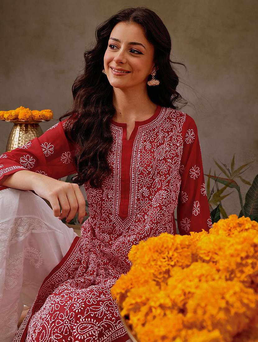 women three three quarter sleeve kurta palazzo set - 21638664 - Standard Image - 4