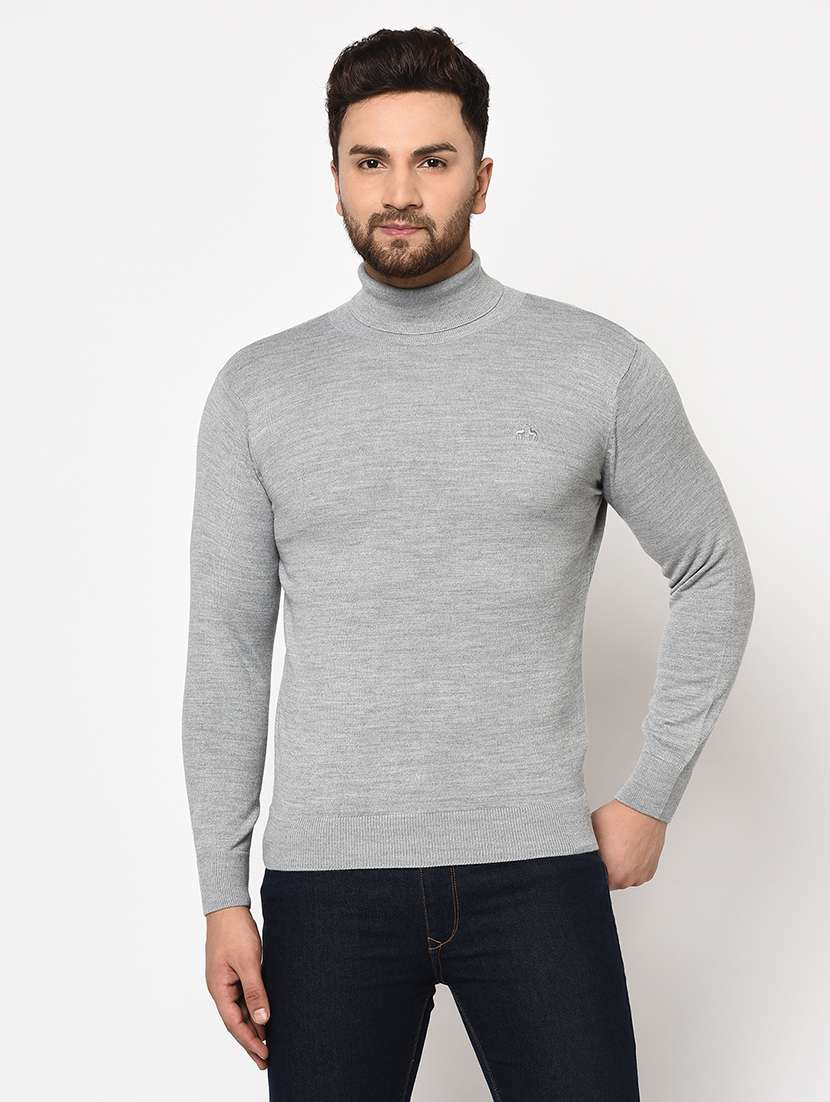 men slim fit solid long sleeve woolen pullover