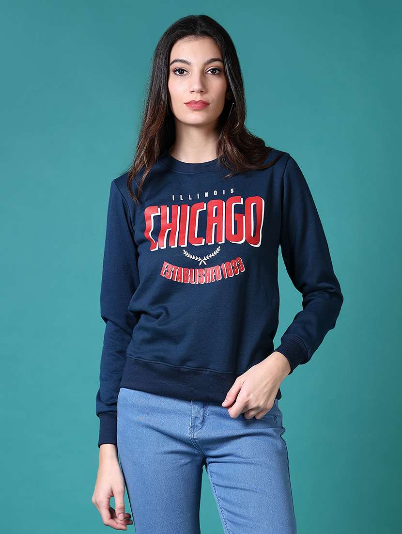 women front print long sleeve sweatshirt
