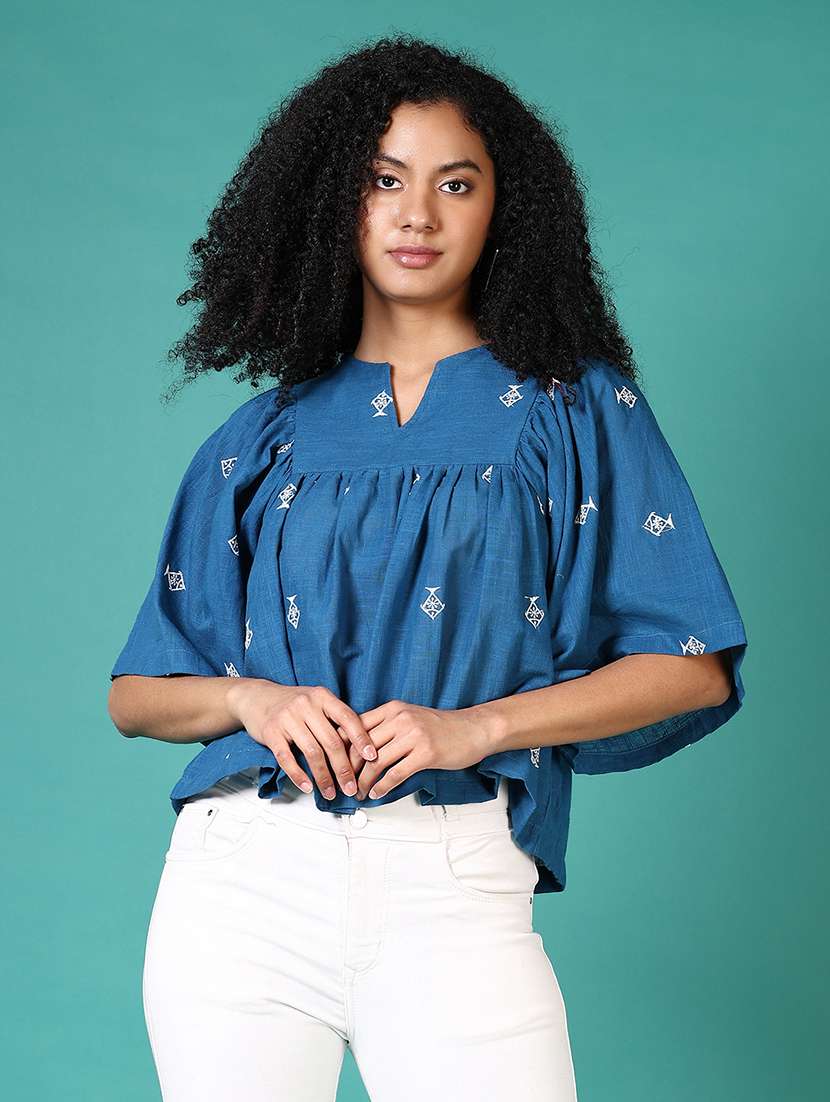 women embroidered notch neck top - 21638787 -  Standard Image - 1