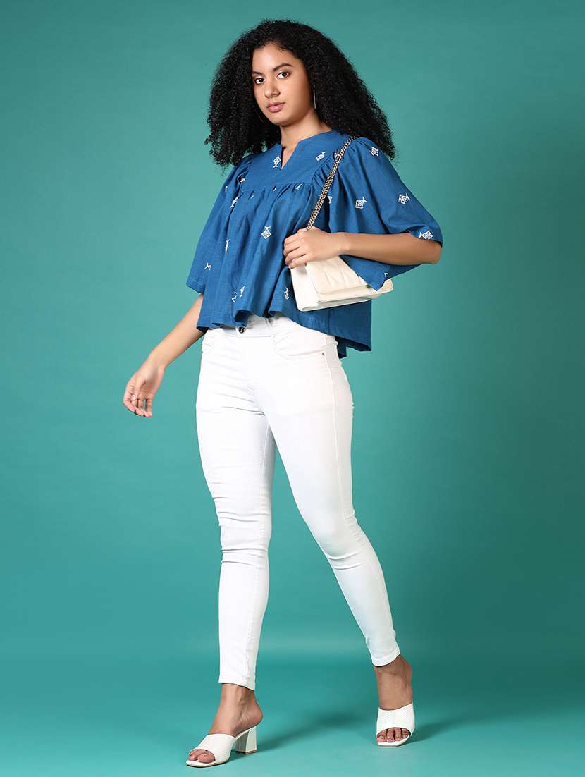 women embroidered notch neck top - 21638787 -  Standard Image - 4