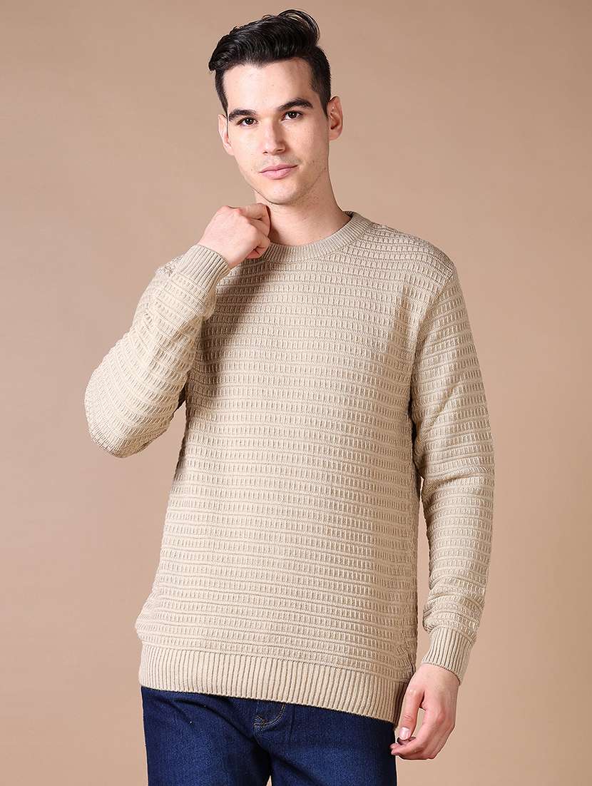men self design long sleeve pullover sweater