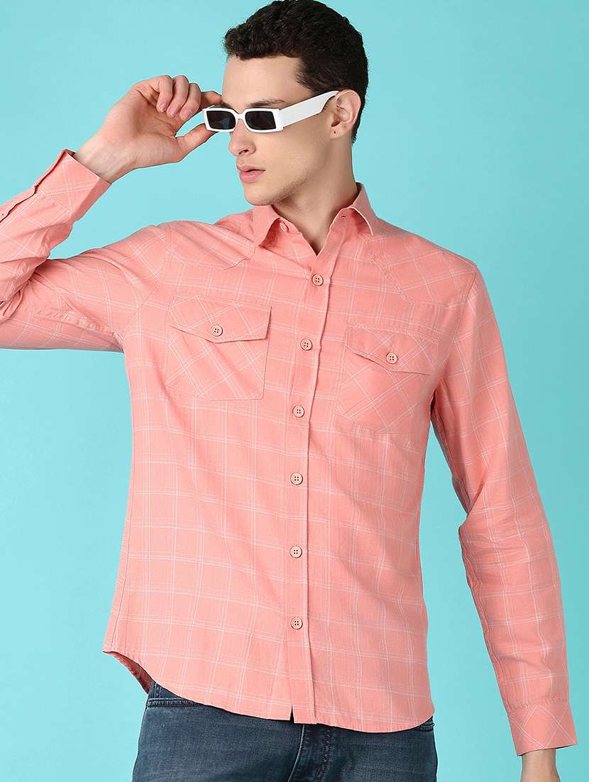 men long sleeves checkered casual shirt - 21638800 -  Standard Image - 1