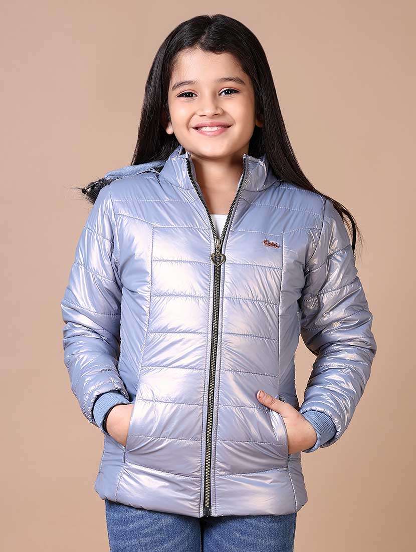girls solid long sleeve quilted jacket