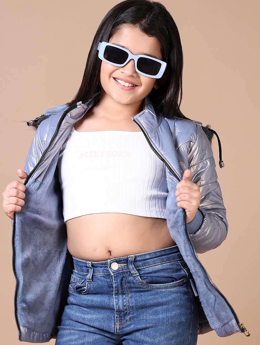 girls solid long sleeve quilted jacket - 21638841 -  Standard Image - 1