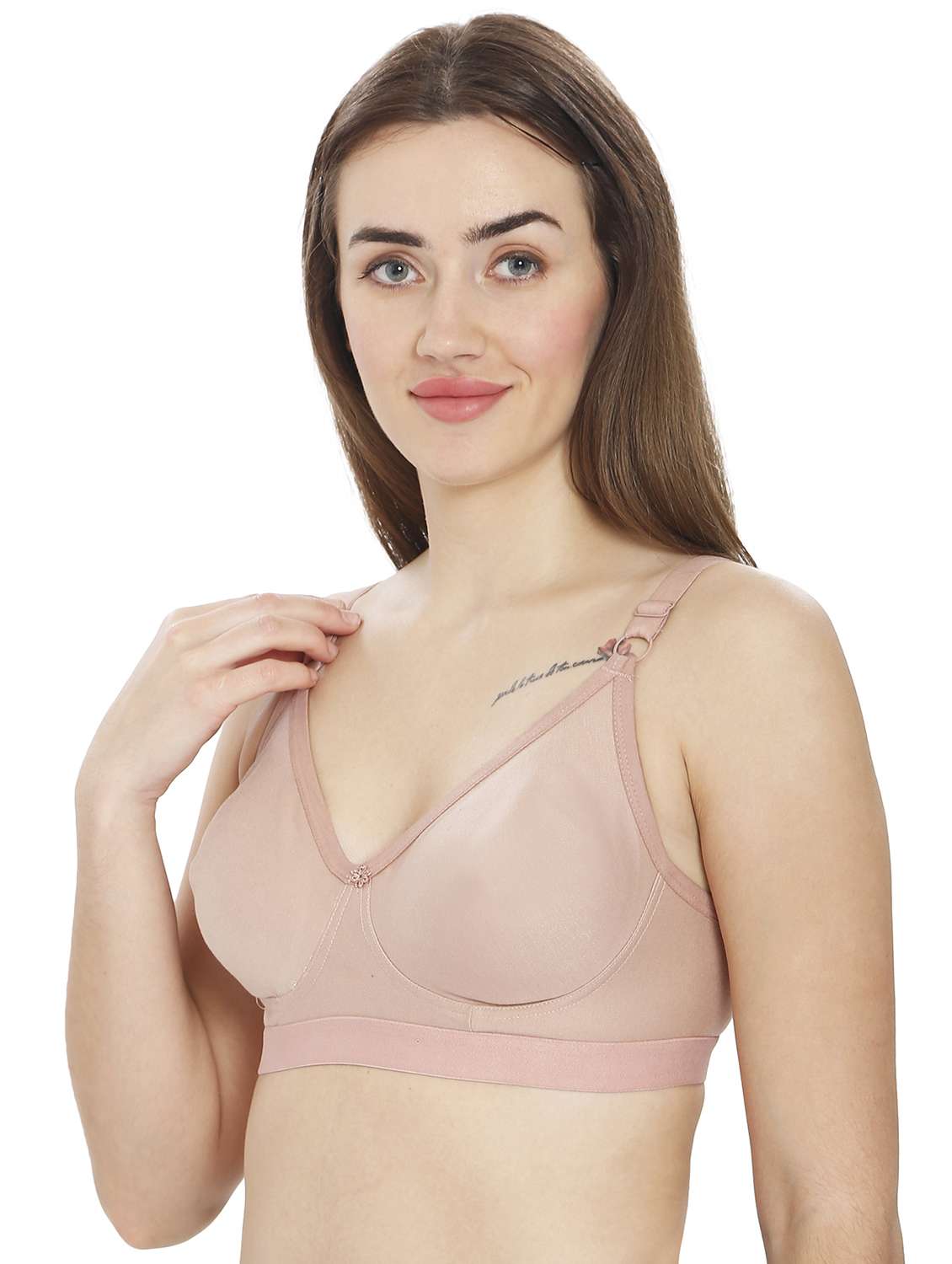 women beige cotton blend regular bra - 21638877 -  Standard Image - 1
