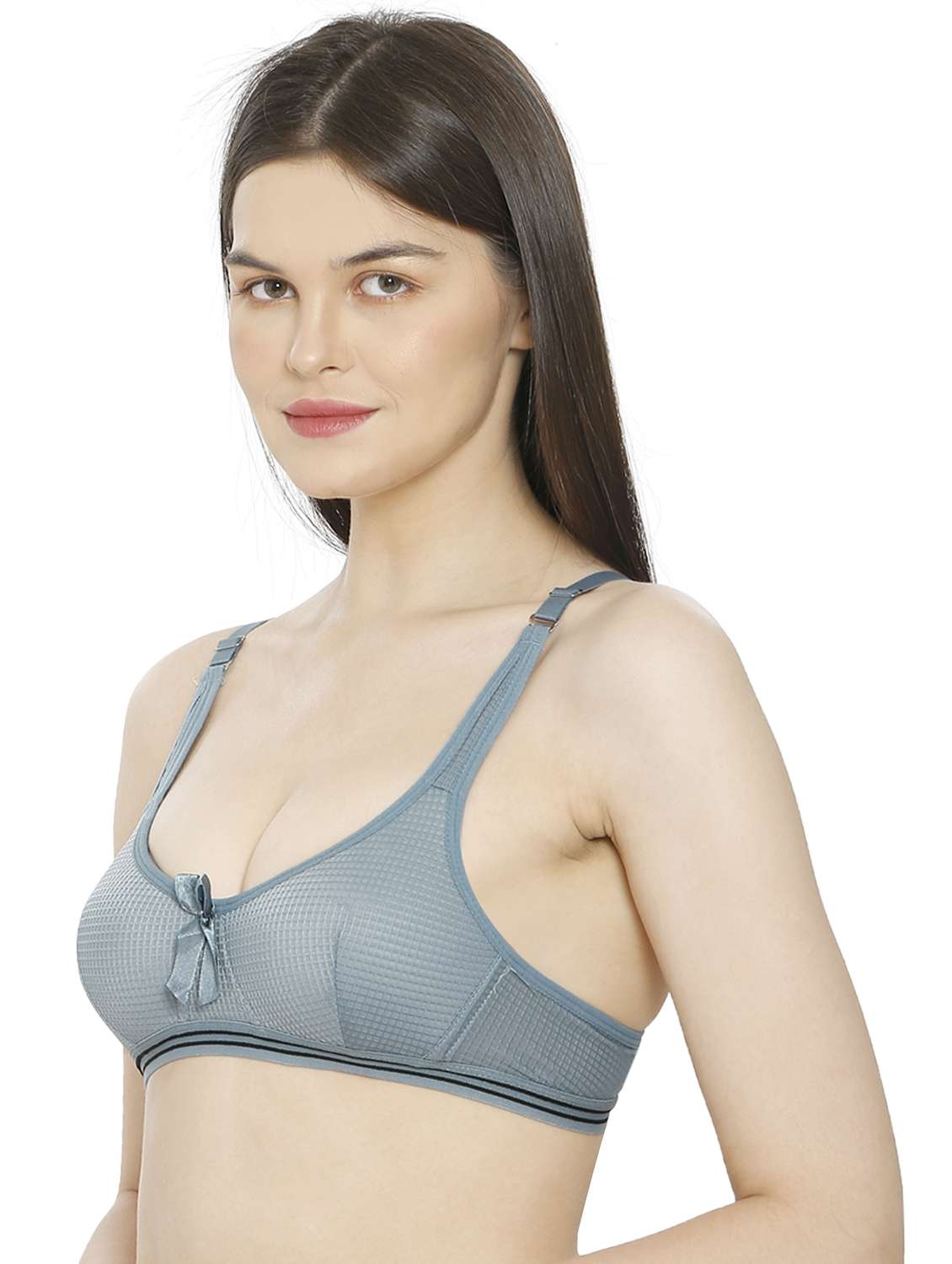 women blue cotton blend t-shirt bra - 21638890 -  Standard Image - 1