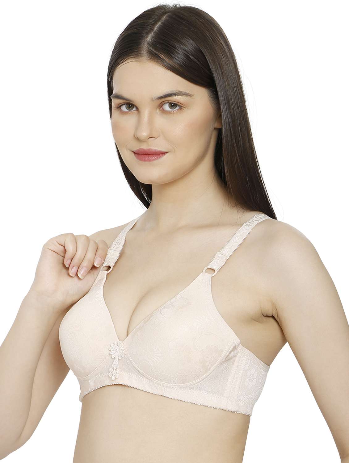 women beige cotton blend t-shirt bra - 21638901 -  Standard Image - 1