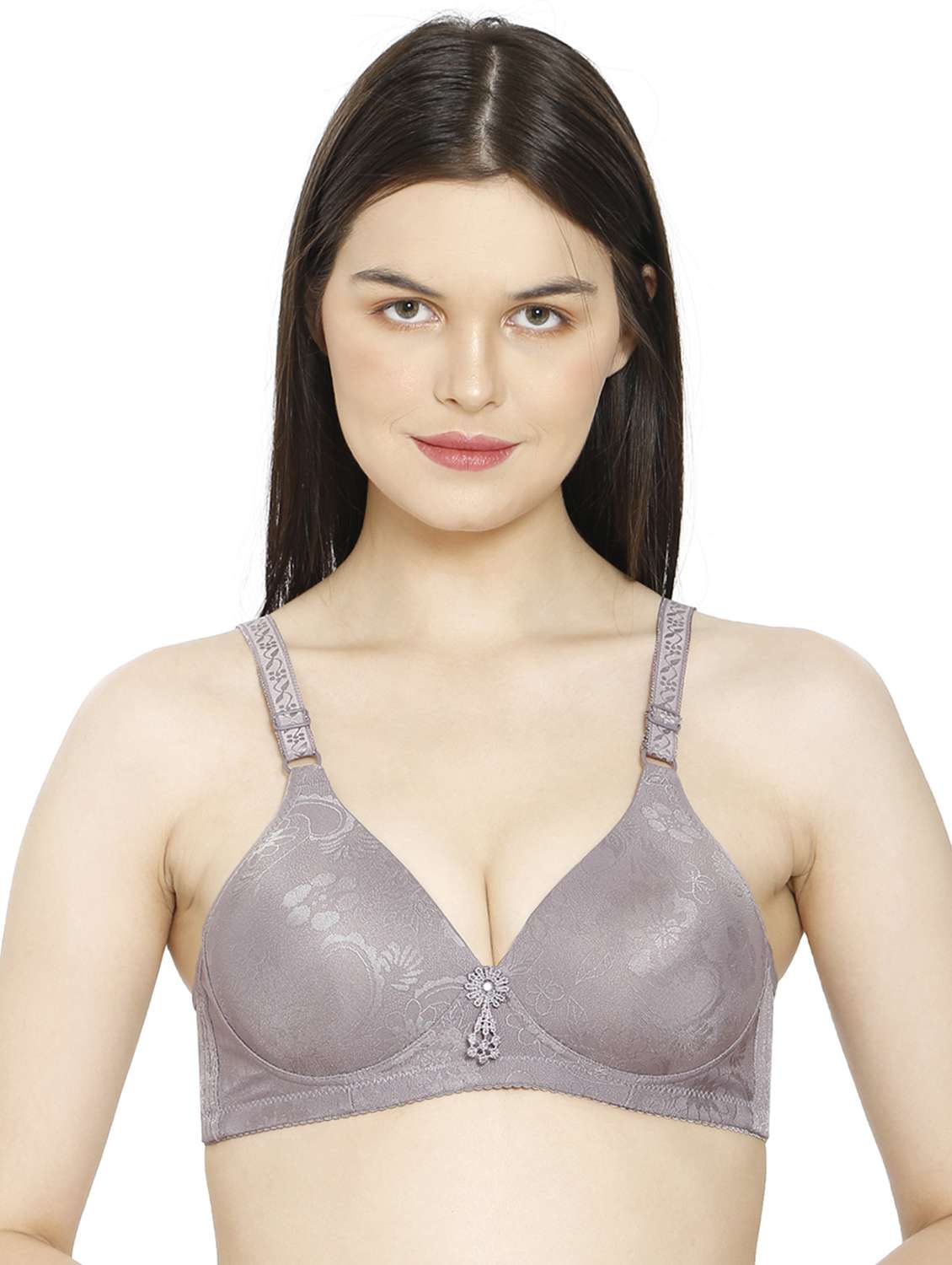 women purple cotton blend t-shirt bra