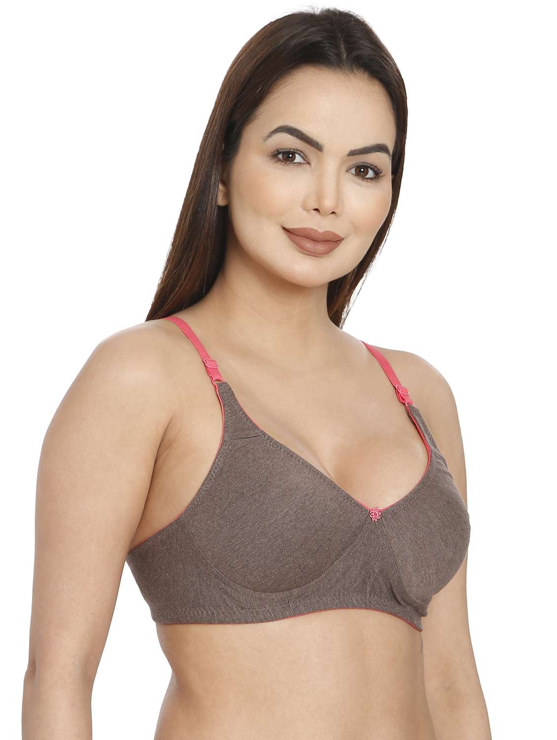 women grey cotton blend t-shirt bra - 21638919 -  Standard Image - 1