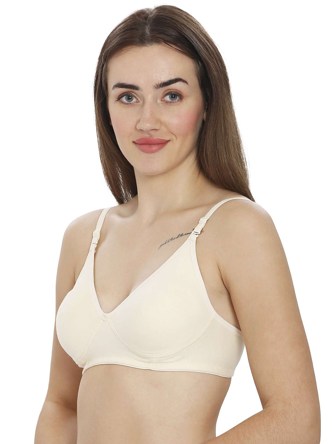 women beige cotton blend t-shirt bra - 21638921 -  Standard Image - 1
