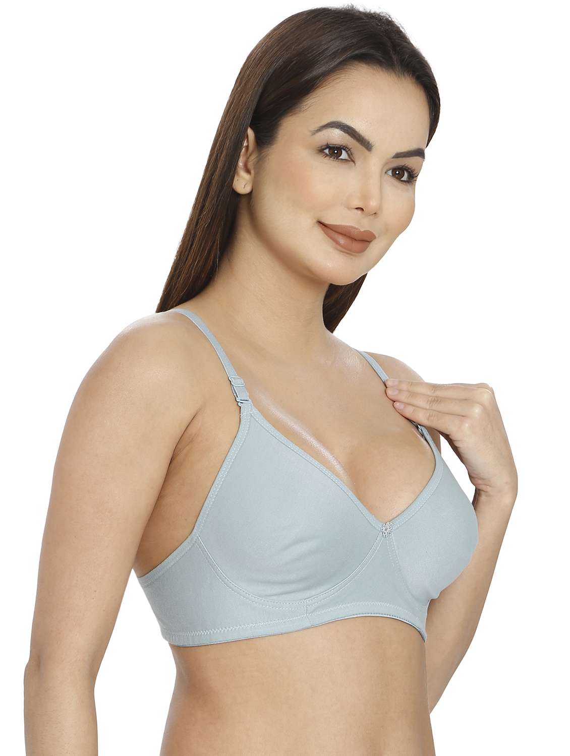 women blue cotton blend t-shirt bra - 21638923 -  Standard Image - 1