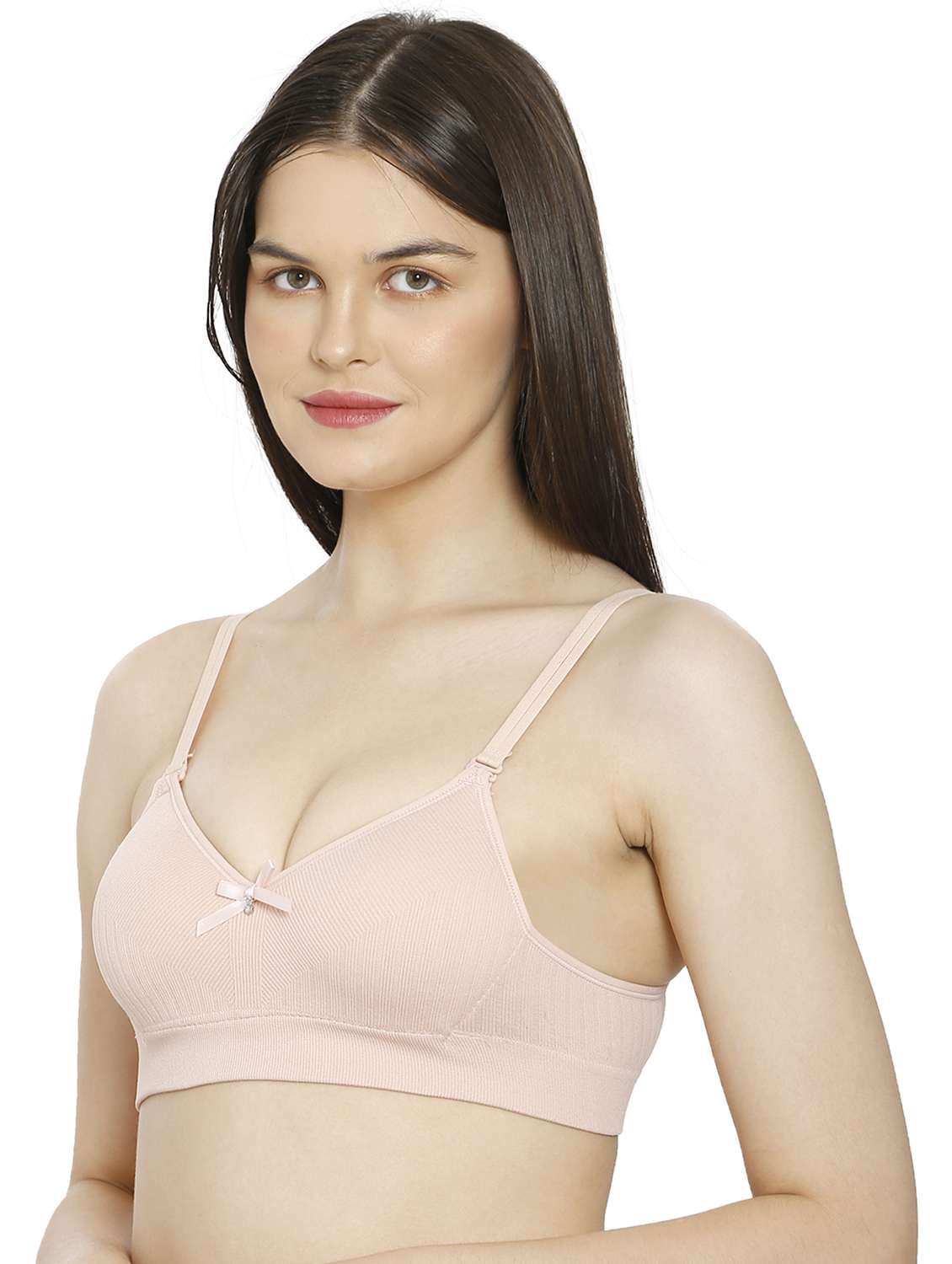 women pink cotton blend t-shirt bra - 21638930 -  Standard Image - 1
