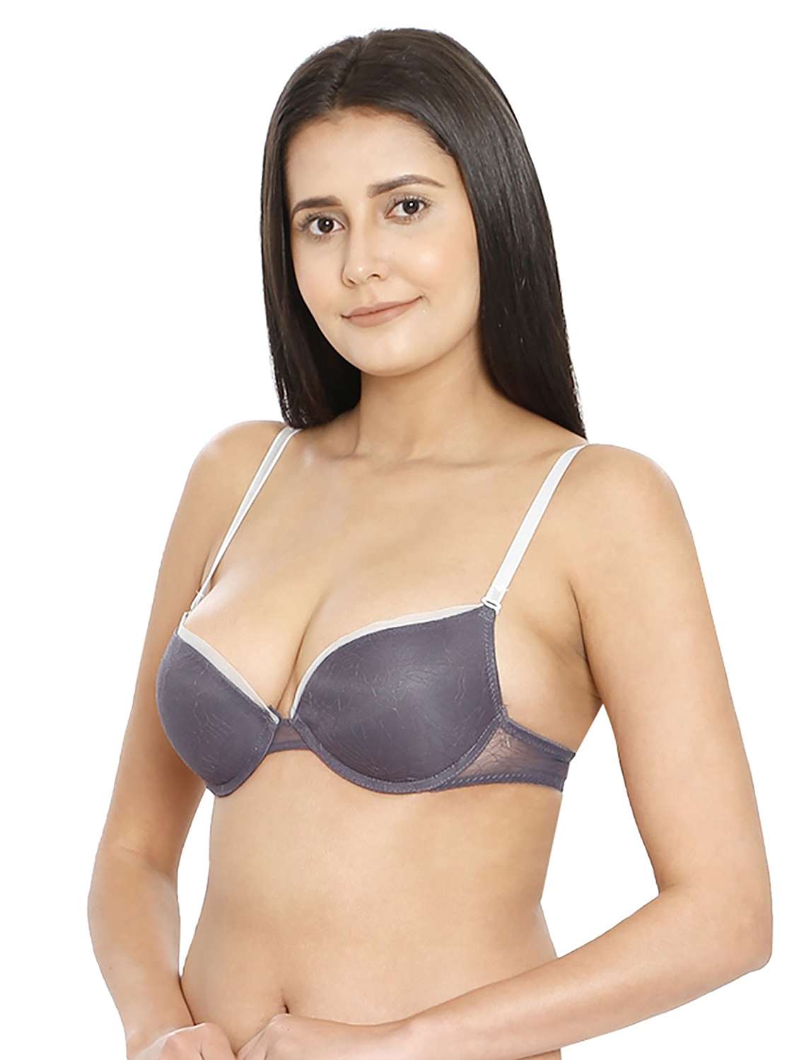 women grey elastane push up bra - 21638934 -  Standard Image - 1