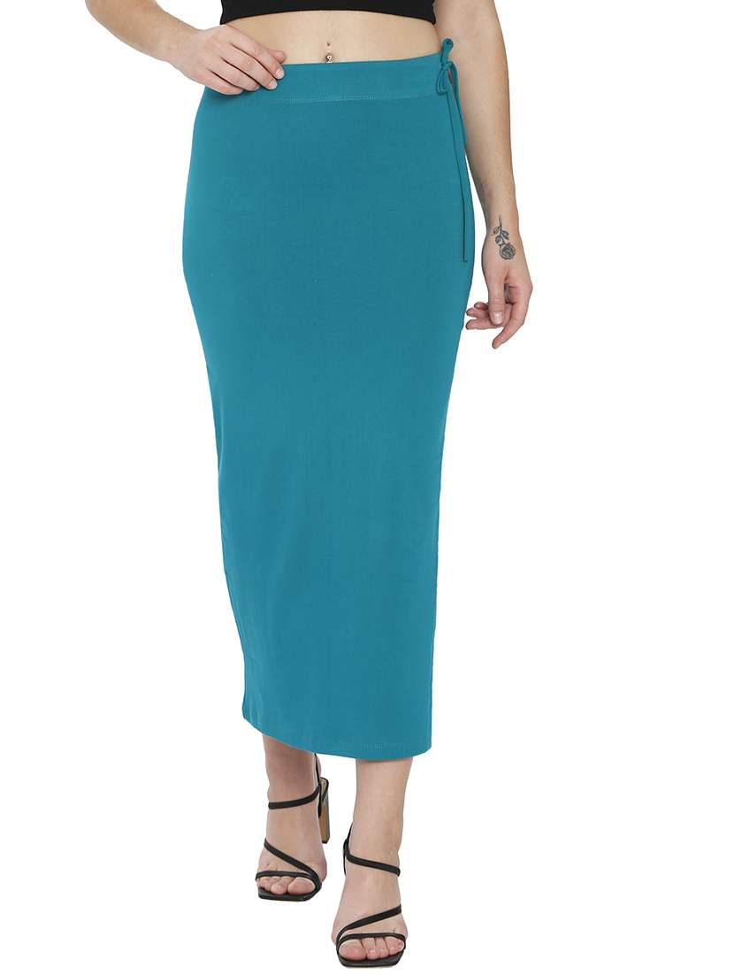 women teal cotton blend saree shaper 
