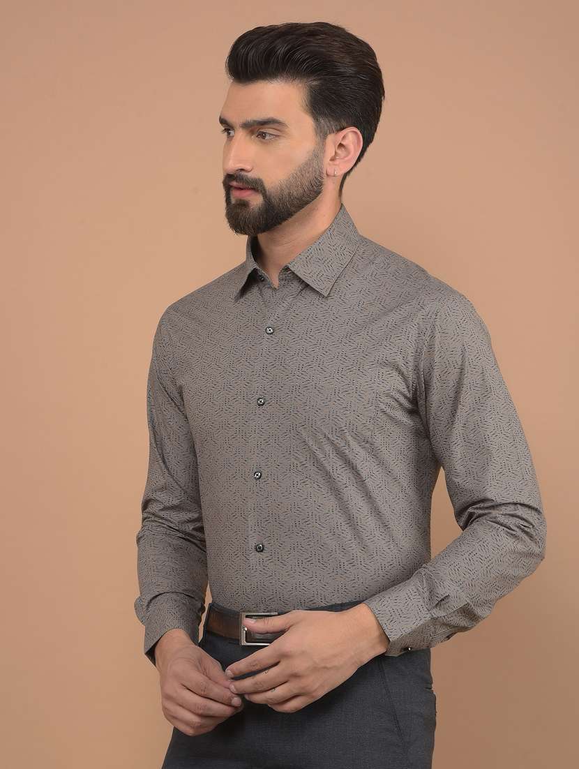 men slim fit printed long sleeve formal shirt - 21639037 -  Standard Image - 1