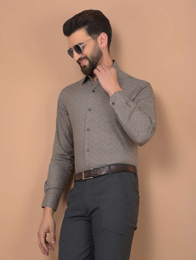 men slim fit printed long sleeve formal shirt - 21639037 -  Standard Image - 4