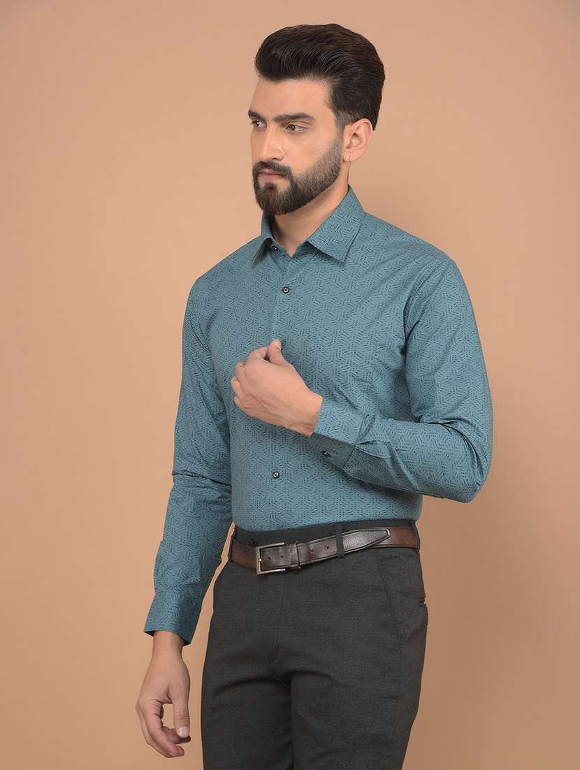 men slim fit printed long sleeve formal shirt - 21639038 -  Standard Image - 1