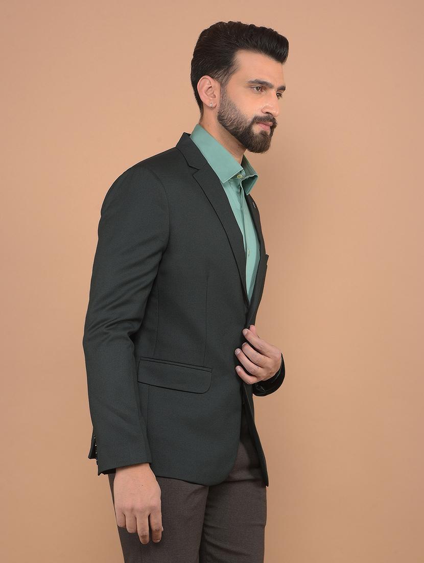 men bottle green single breasted casual blazer - 21639064 -  Standard Image - 1