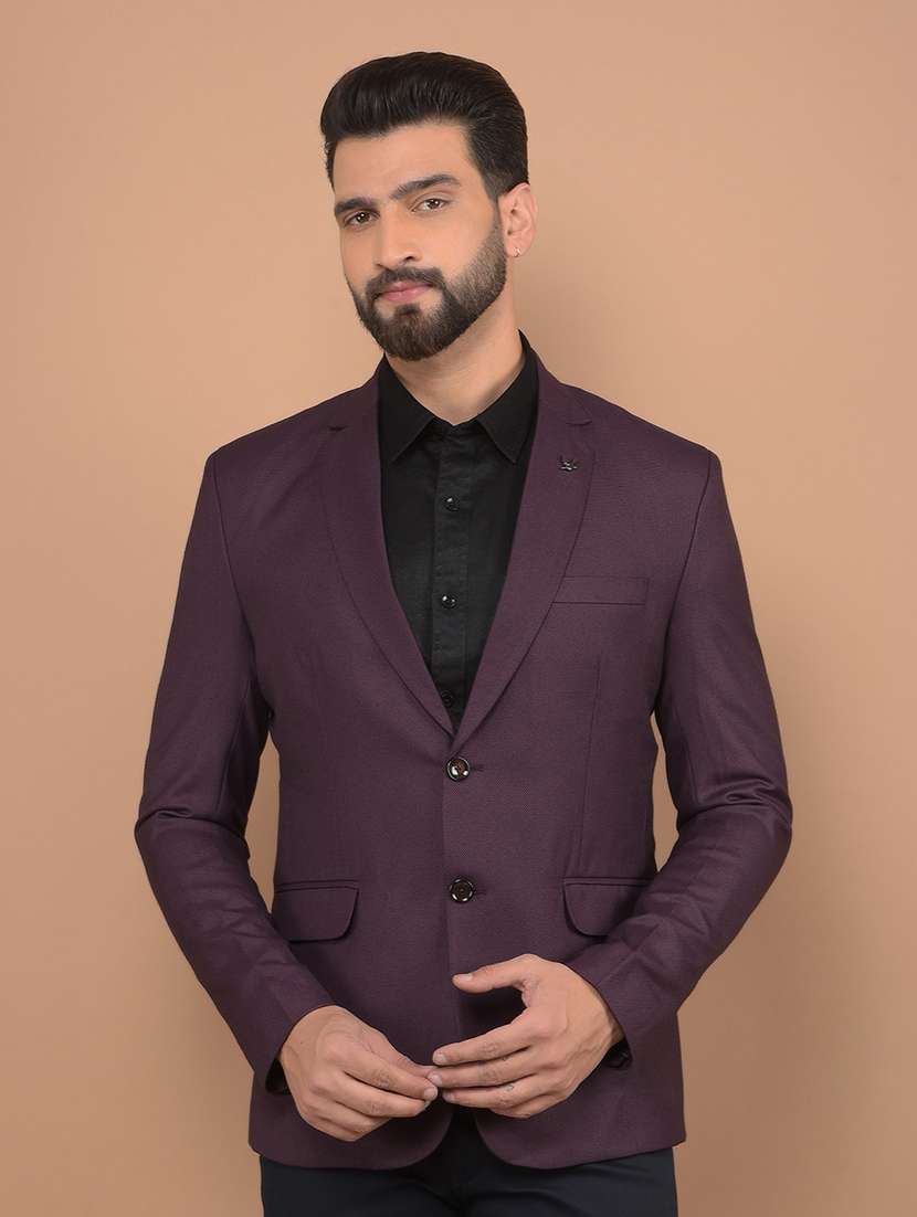 men maroon single breasted casual blazer