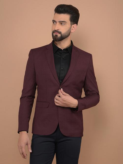 men maroon single breasted casual blazer - 21639073 - Standard Image - 0