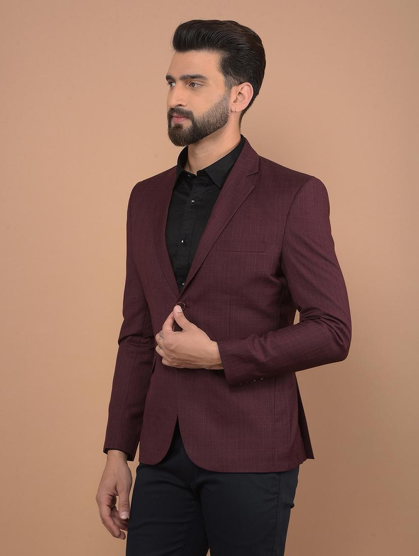 men maroon single breasted casual blazer - 21639073 - Standard Image - 1