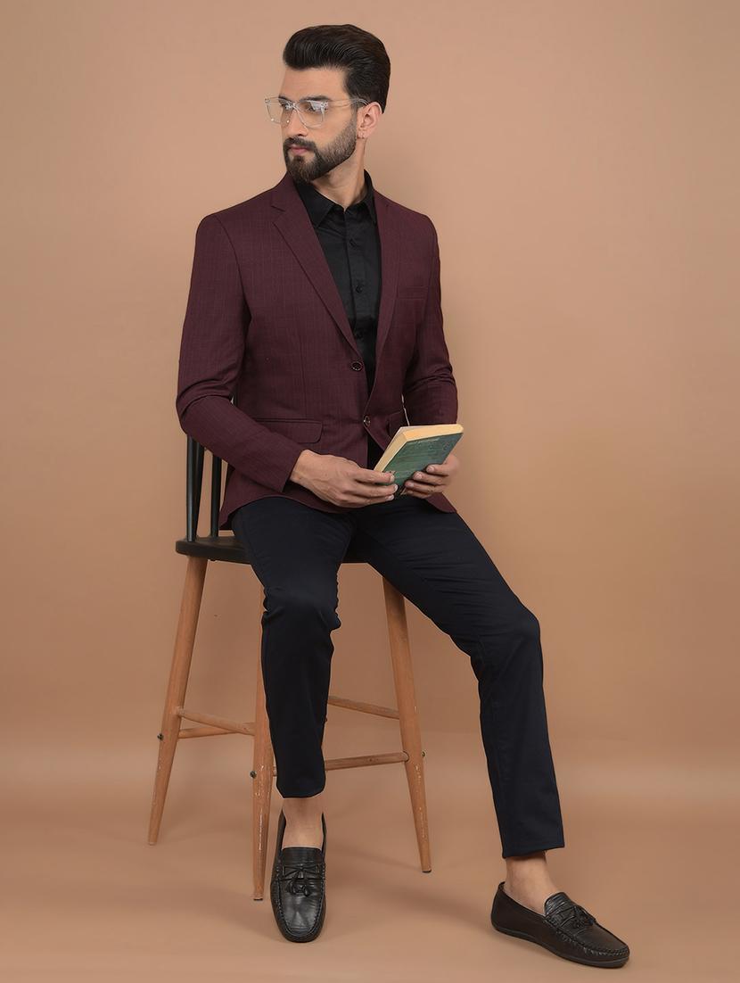 men maroon single breasted casual blazer - 21639073 - Standard Image - 4
