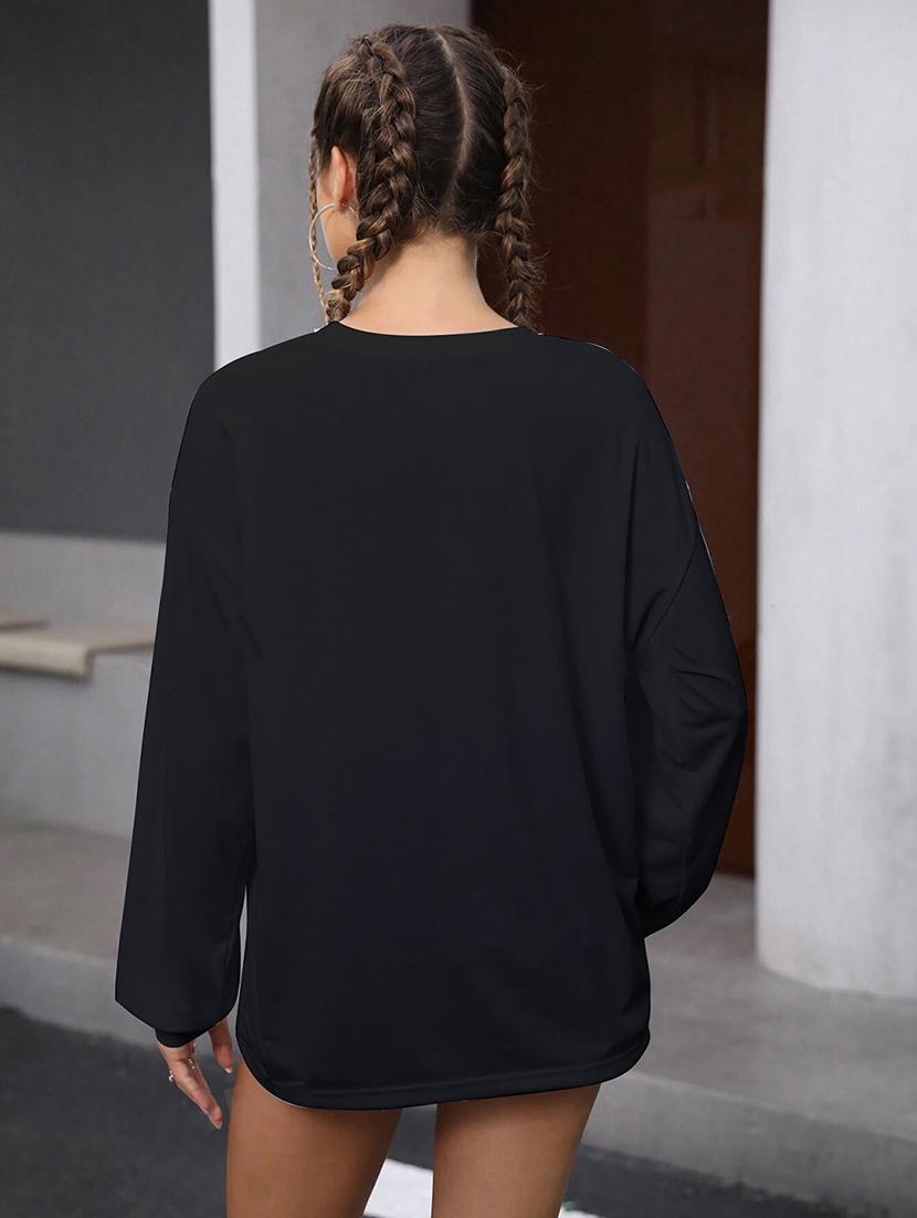 women plain long sleeves oversized t-shirt - 21639091 - Standard Image - 4