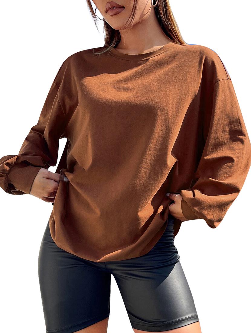 women plain long sleeves oversized t-shirt - 21639092 -  Standard Image - 1