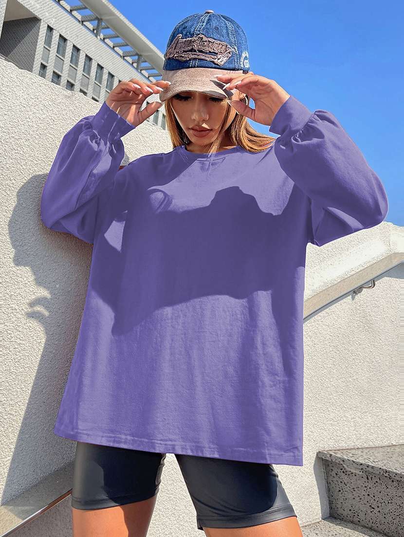women plain long sleeves oversized t-shirt