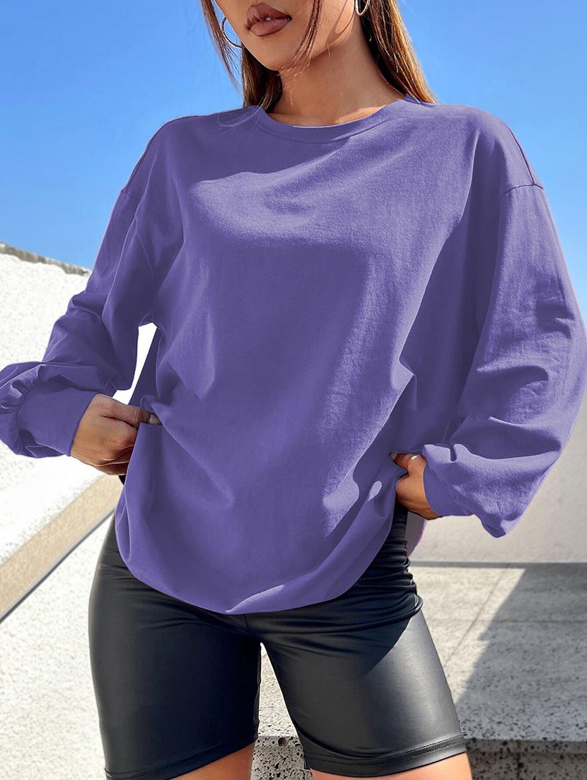 women plain long sleeves oversized t-shirt - 21639093 -  Standard Image - 1