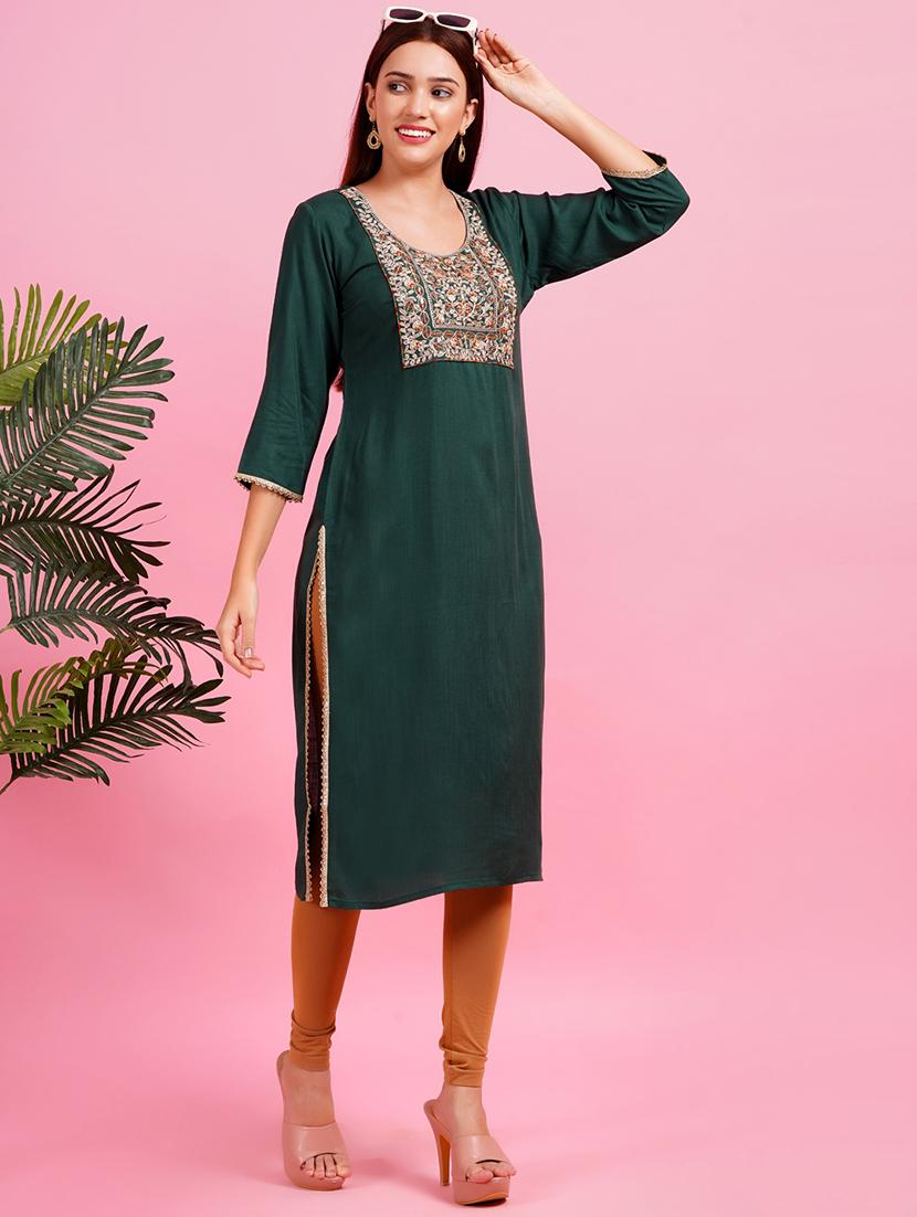 women round neck embroidered straight kurta - 21639098 - Zoom Image - 0