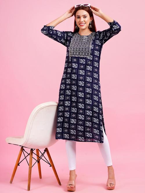 women three quarter sleeve straight kurta - 21639105 -  Standard Image - 0