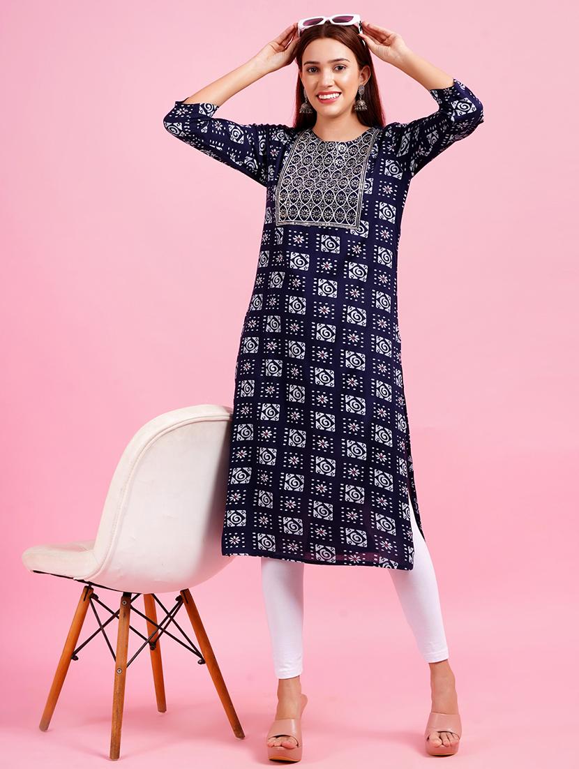 women three quarter sleeve straight kurta - 21639105 -  Zoom Image - 0