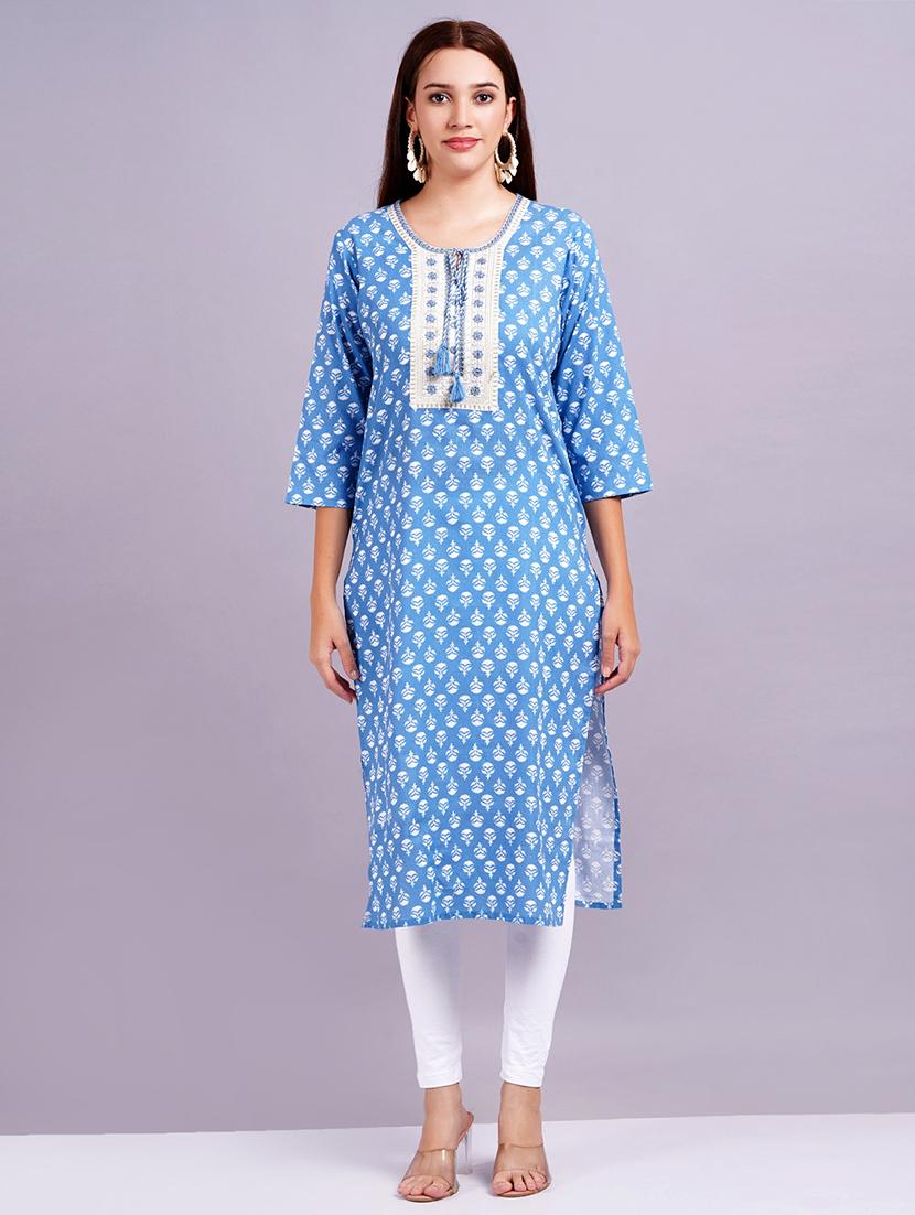 women three quarter sleeve straight kurta - 21639109 - Zoom Image - 0