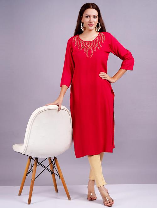 women three quarter sleeve straight kurta - 21639113 -  Standard Image - 0