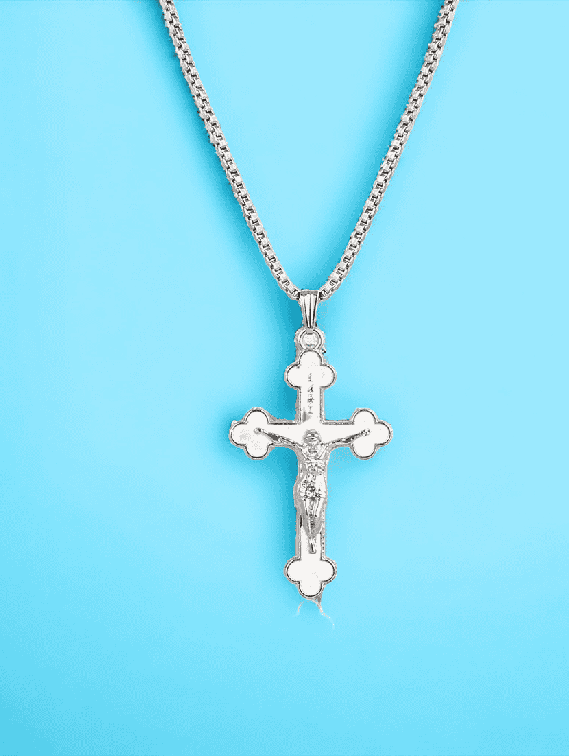 men saint praying jesus cross pendant with chain - 21639158 -  Standard Image - 1