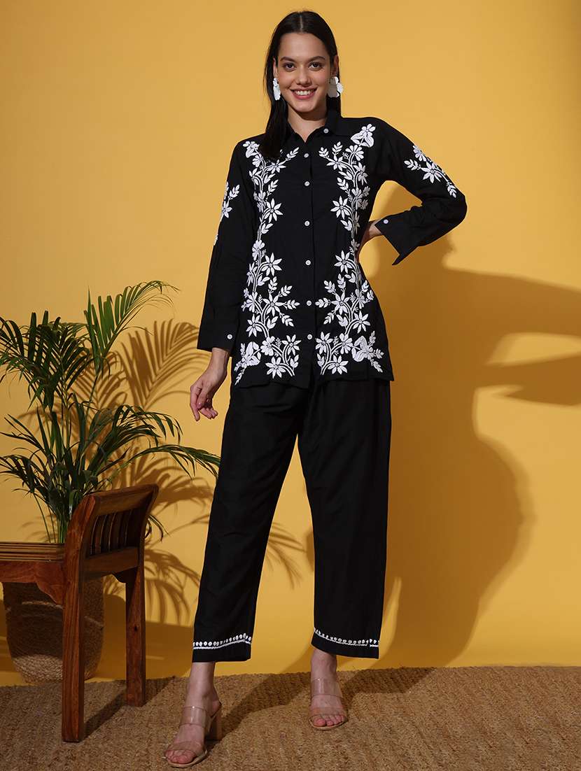 women chikankari long sleeve co-ord sets