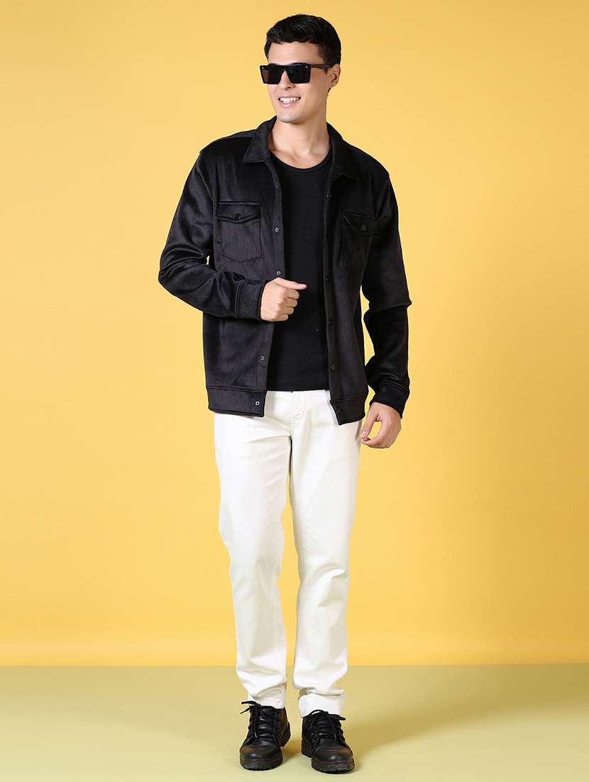men black solid long sleeve shacket - 21639298 -  Standard Image - 4