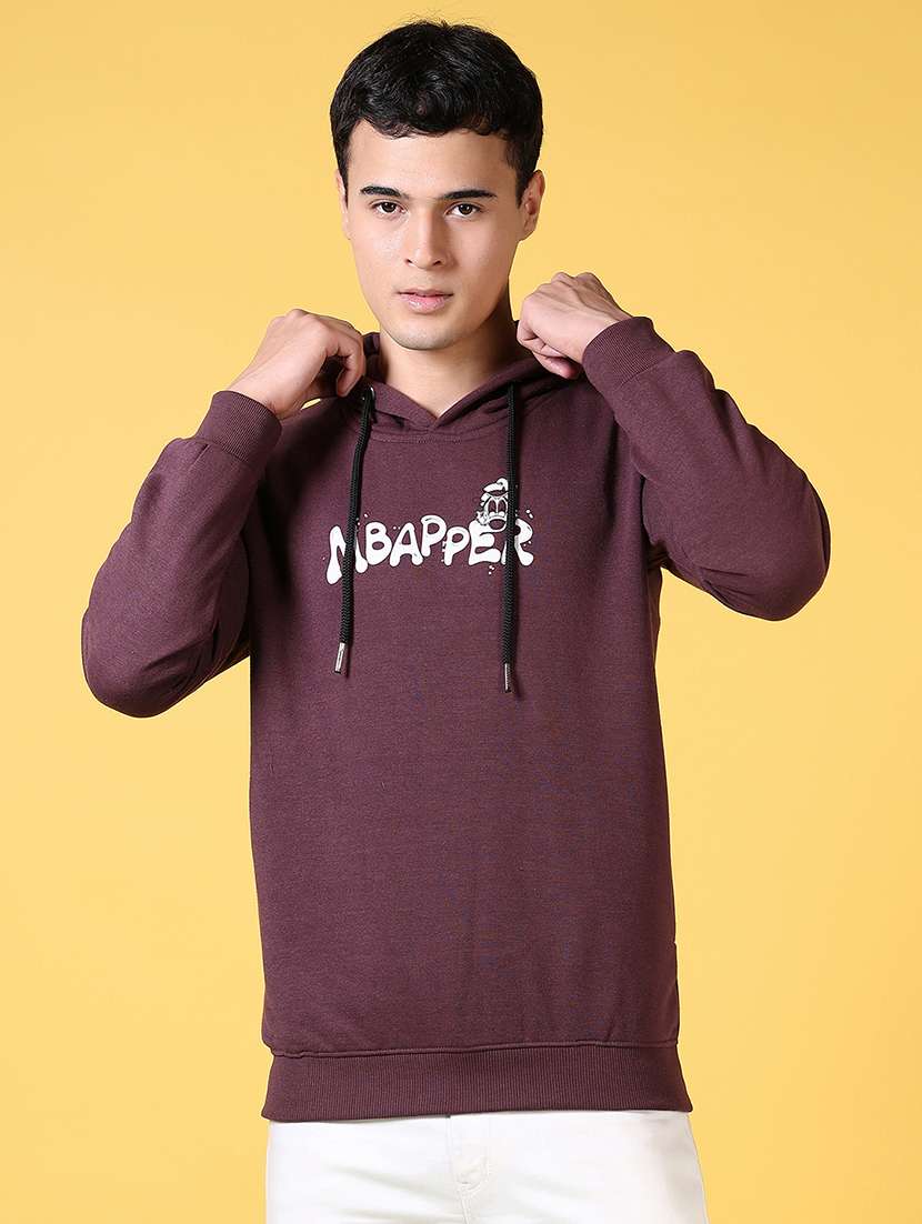 men front & back print long sleeve hooded sweatshirt