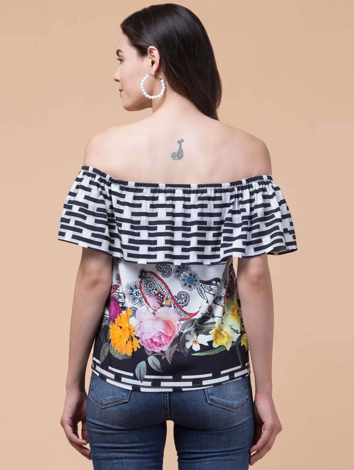 women printed off shoulder straight top - 21639583 - Standard Image - 1