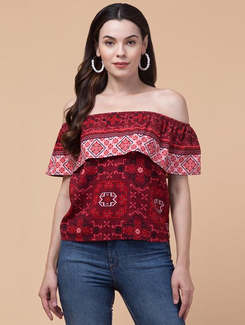 women printed off shoulder top - 21639584 - Standard Image - 0